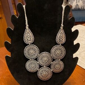 Vintage Stella and Dot Medina Silver tone medallion and crystal Necklace